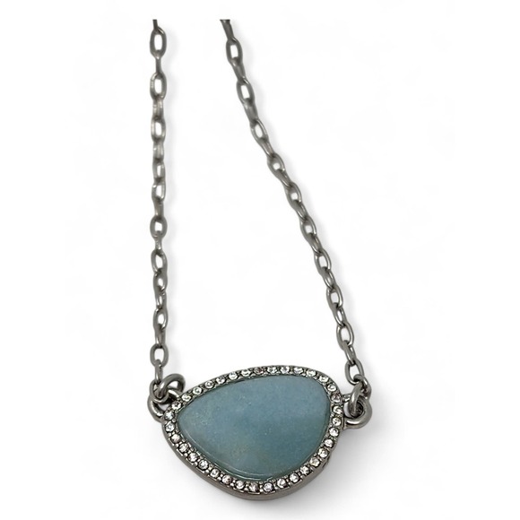 Lia Sophia Ocean Splash Aqua Blue Necklace - Silver, Amazonite, Crystals 16-19" - Picture 1 of 8